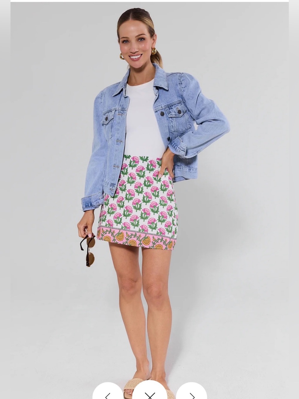 TCEC Floral Border Block Print Mini Skirt - Pink & White Small NWT